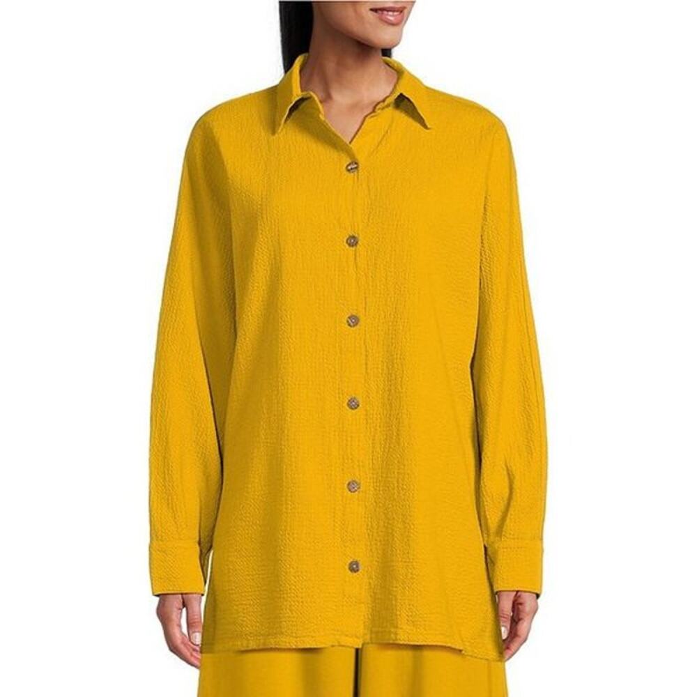 bryn Walker Bates Cotton Jacquard Long Sleeve Button Front Shirt Dandelion L NWT